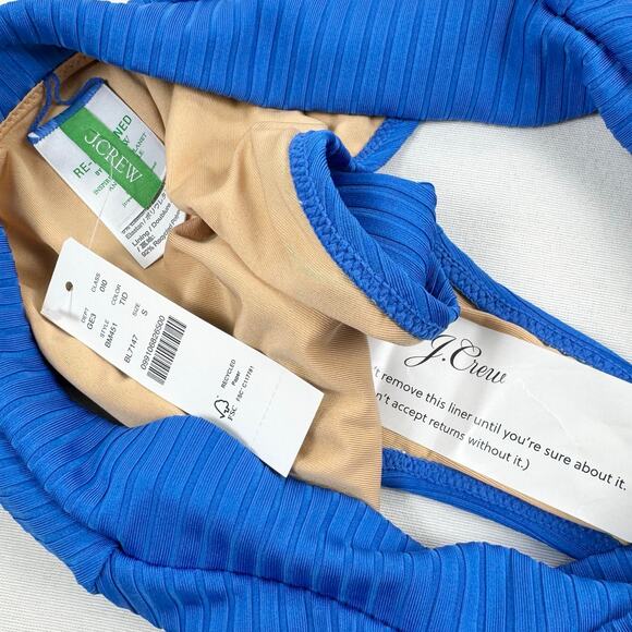 J Crew Women's Wide Rib High Cut Crossover Cheeky Bikini Bottom Small Blue - Picture 3 of 9